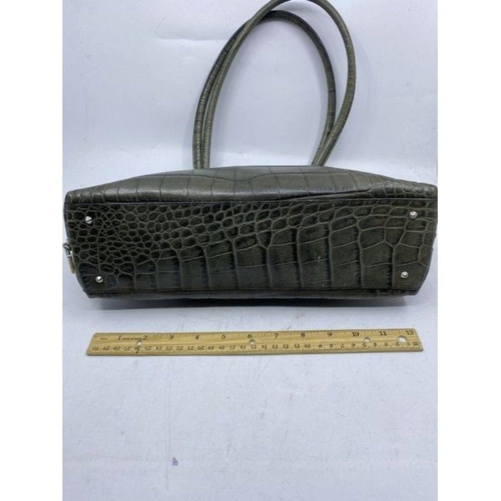 Furla Croco Embossed Bowler Green Leather Shoulder Bag - Picture 4 of 8